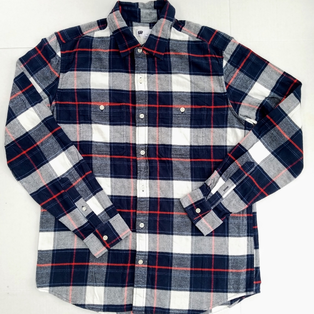 💼 Gap Blue Plaid Flannel Standard Fit Button Down